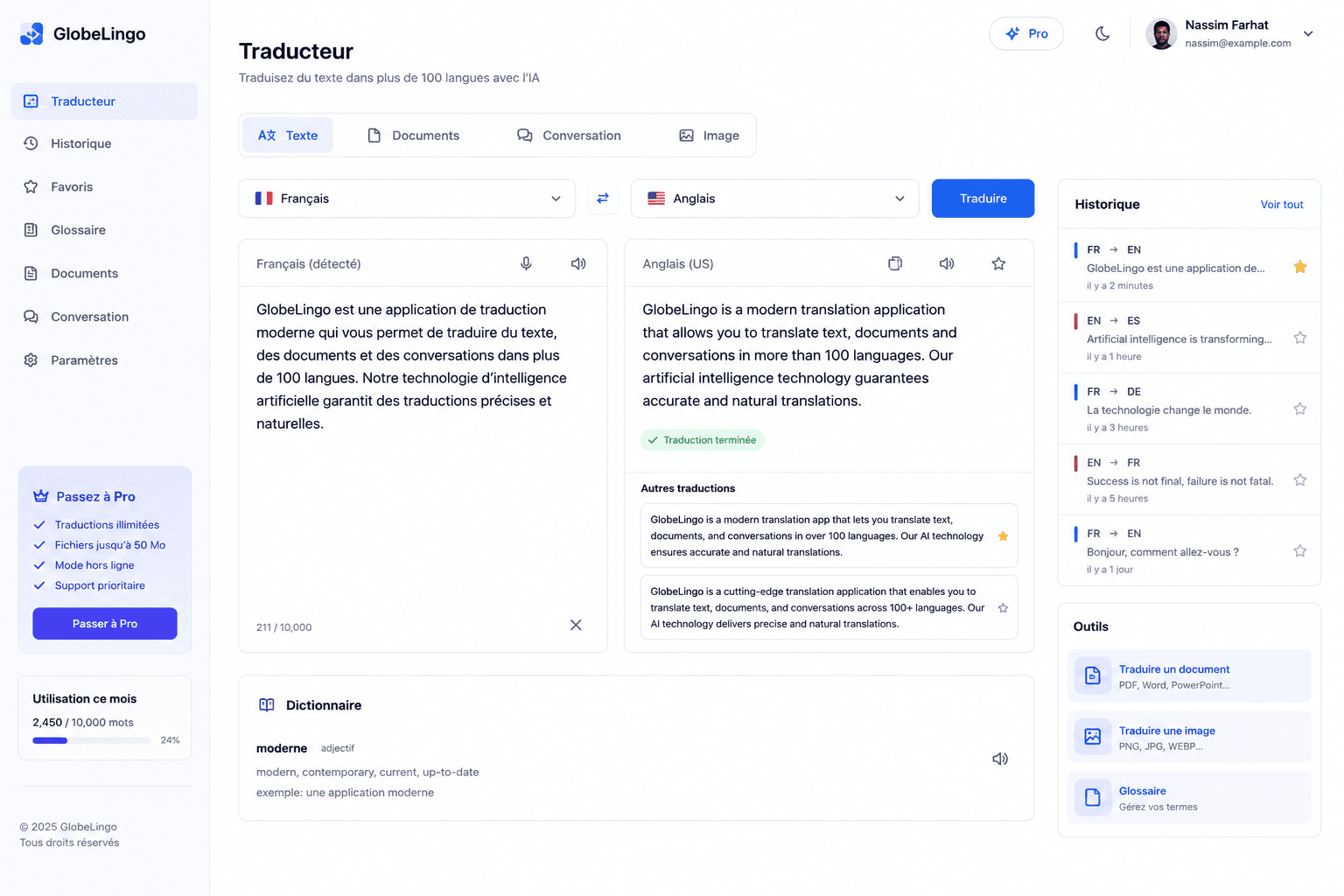 GlobeLingo mobile app